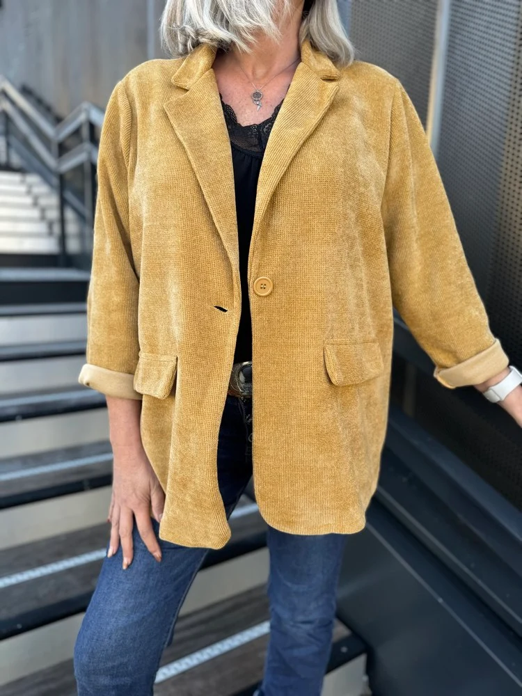 Veste tailleur en velours Sandra + moutarde