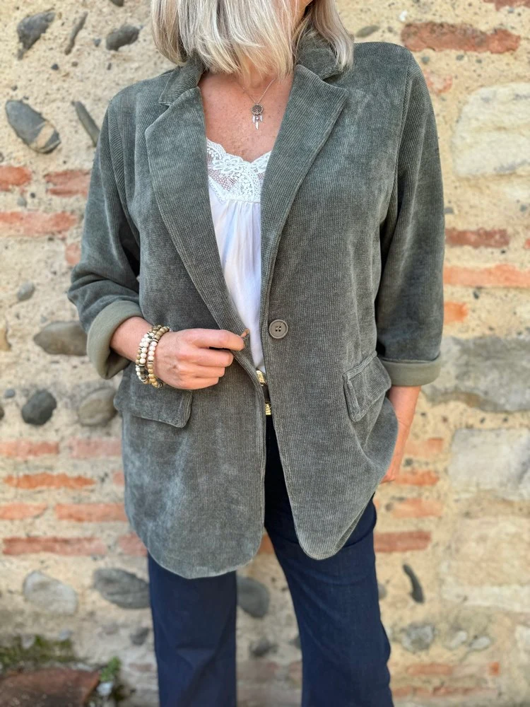 Veste tailleur en velours Sandra + kaki