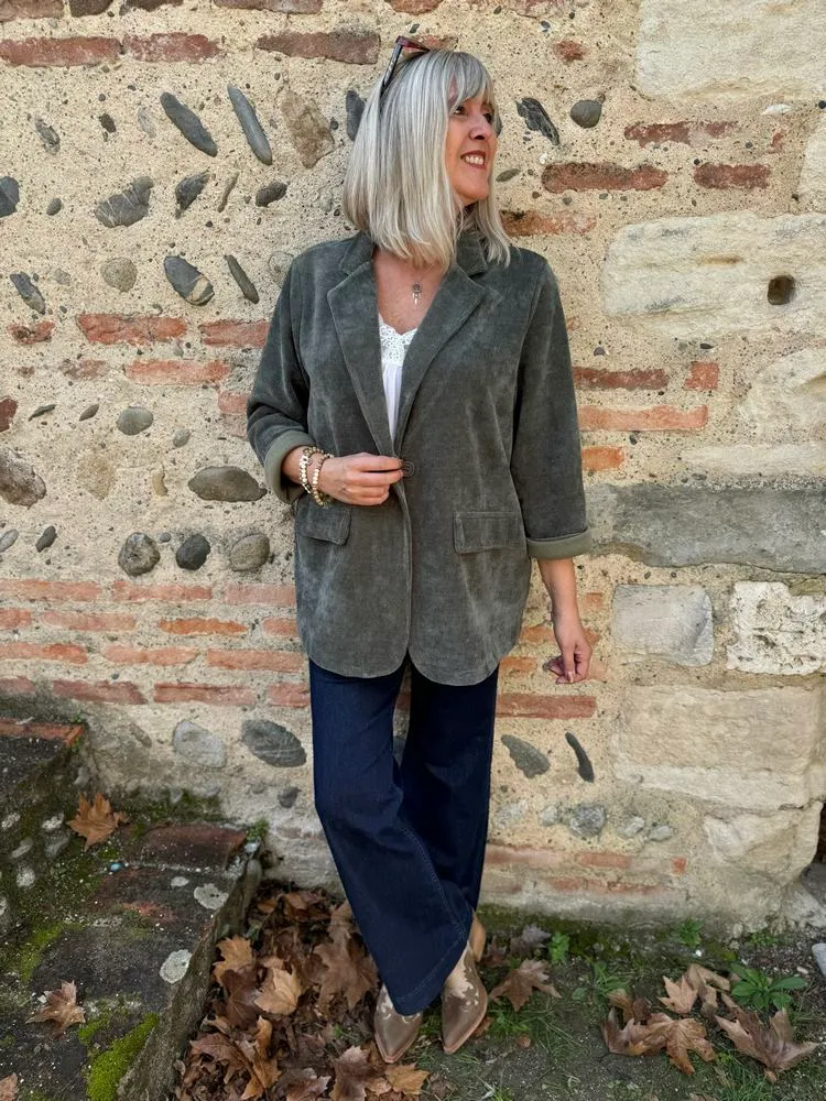 Veste tailleur en velours Sandra + kaki