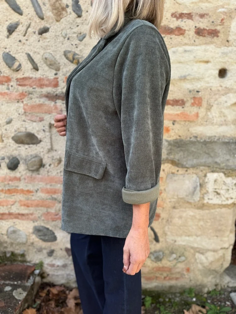 Veste tailleur en velours Sandra + kaki