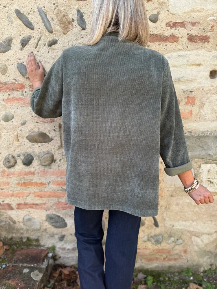 Veste tailleur en velours Sandra + kaki