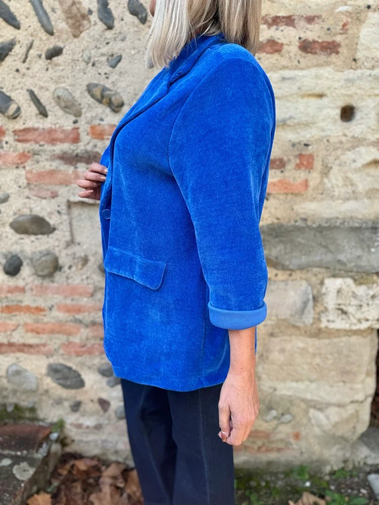 Veste tailleur en velours Sandra + bleu roi
