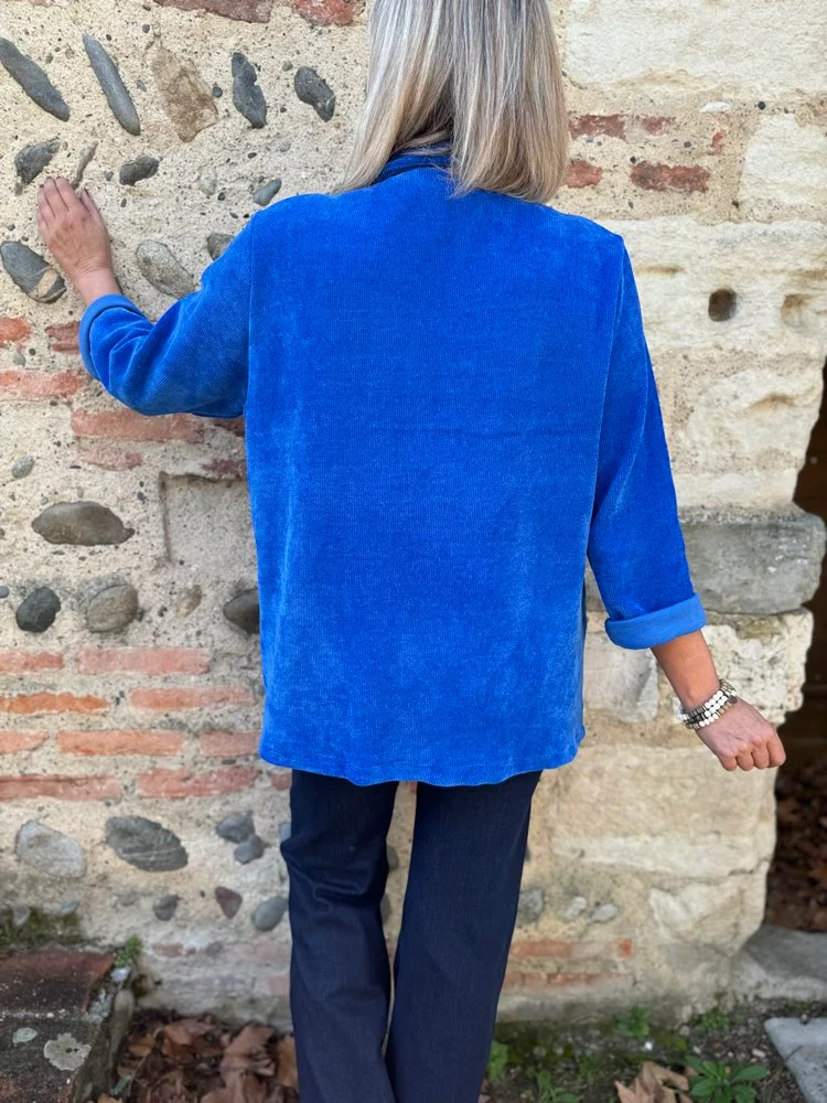 Veste tailleur en velours Sandra + bleu roi