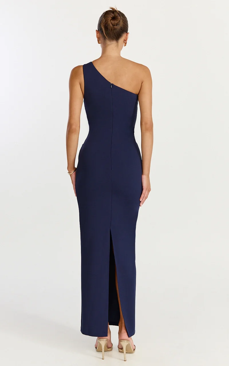 Criselda Maxi Dress - One Shoulder Maxi Dress in Navy