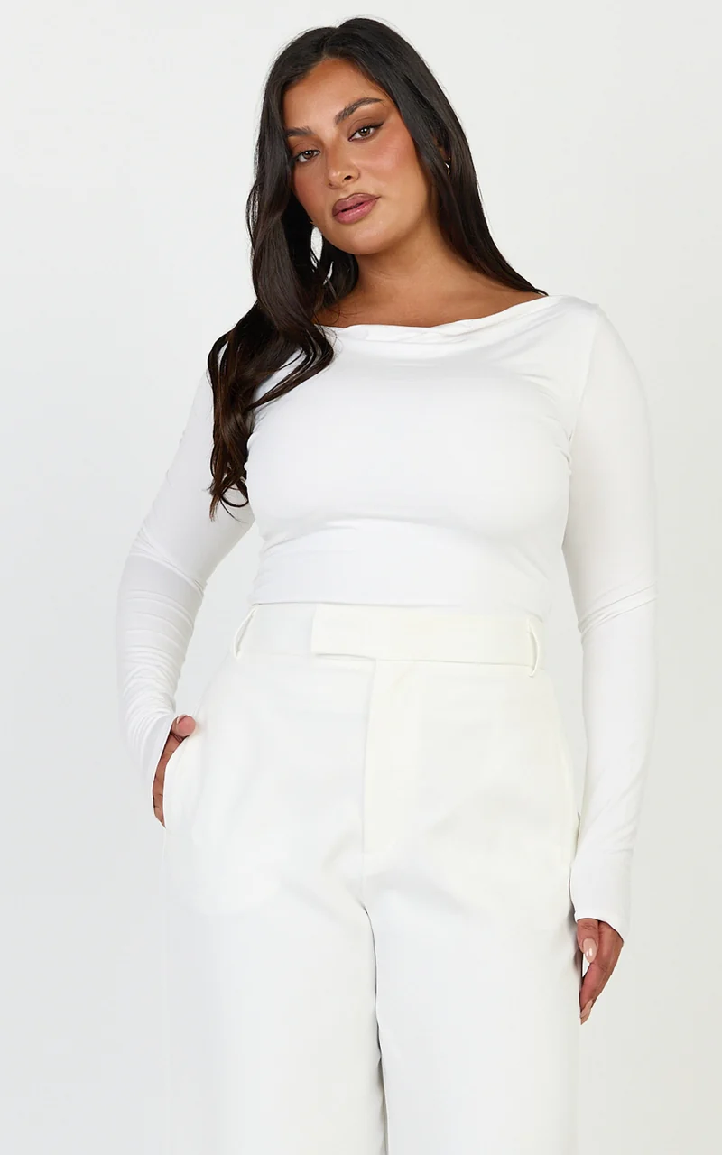 Tisdale Top - Boat Neck Long Sleeve Top in Cream