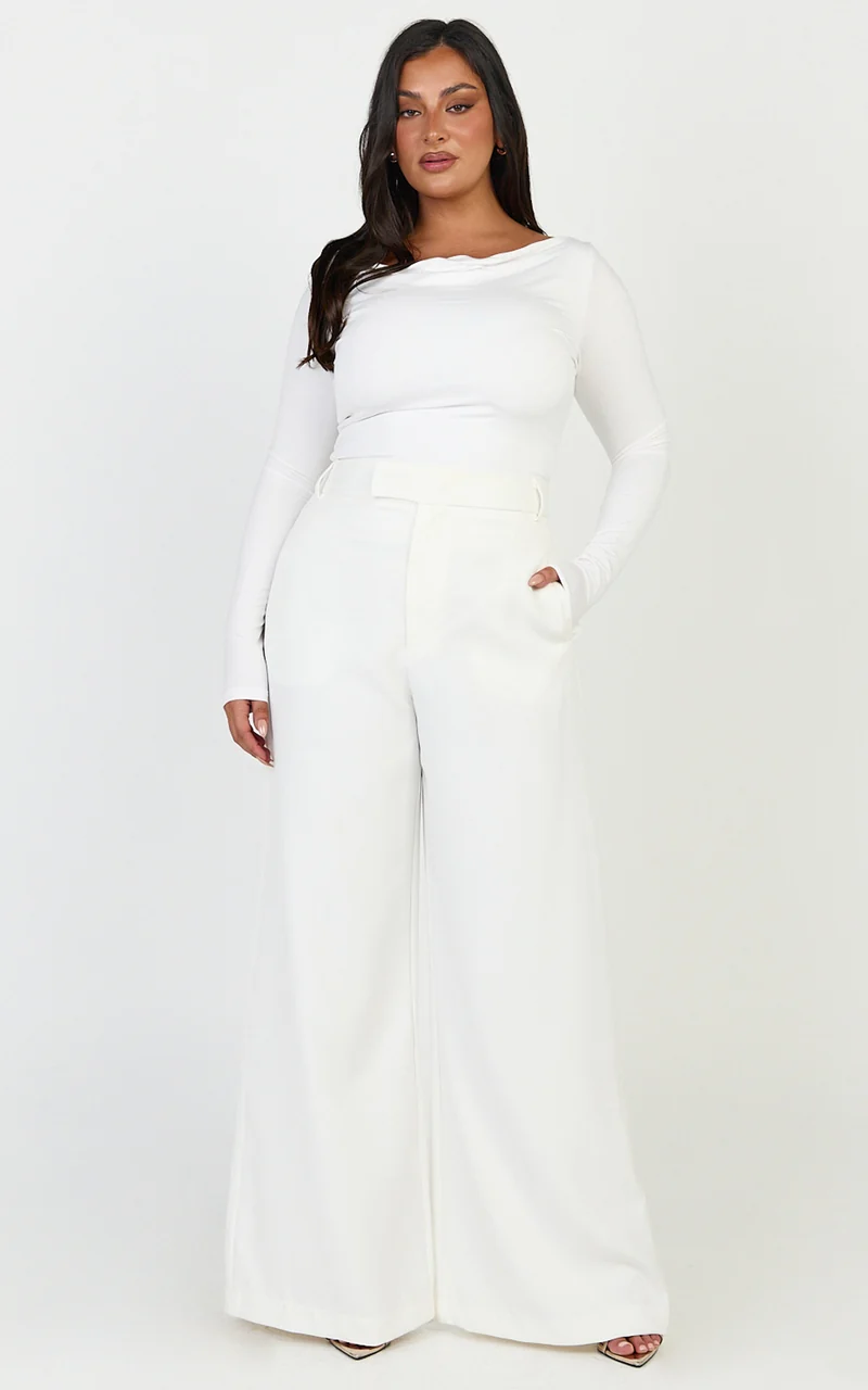 Tisdale Top - Boat Neck Long Sleeve Top in Cream
