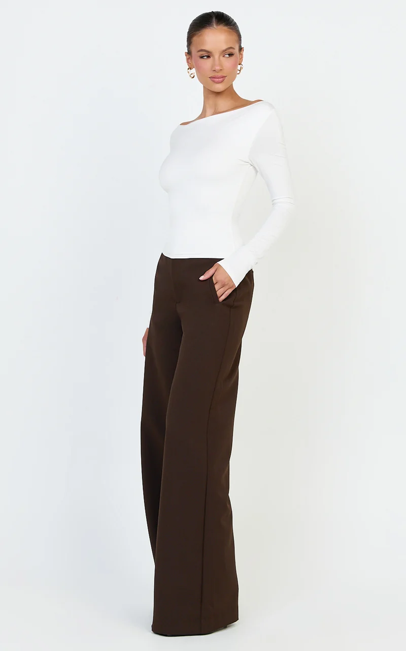 Tisdale Top - Boat Neck Long Sleeve Top in Cream