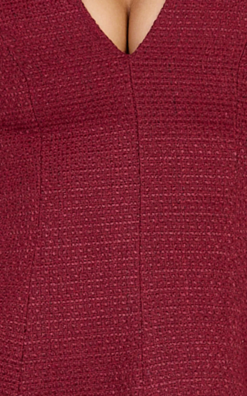 Nelson Mini Dress - Low Cut Boucle Fit & Flare Mini Dress in Wine