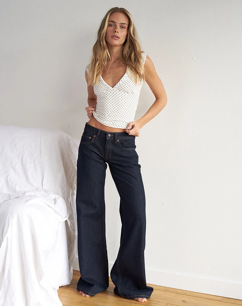 Jean évasé ample à taille basse, couleur indigo