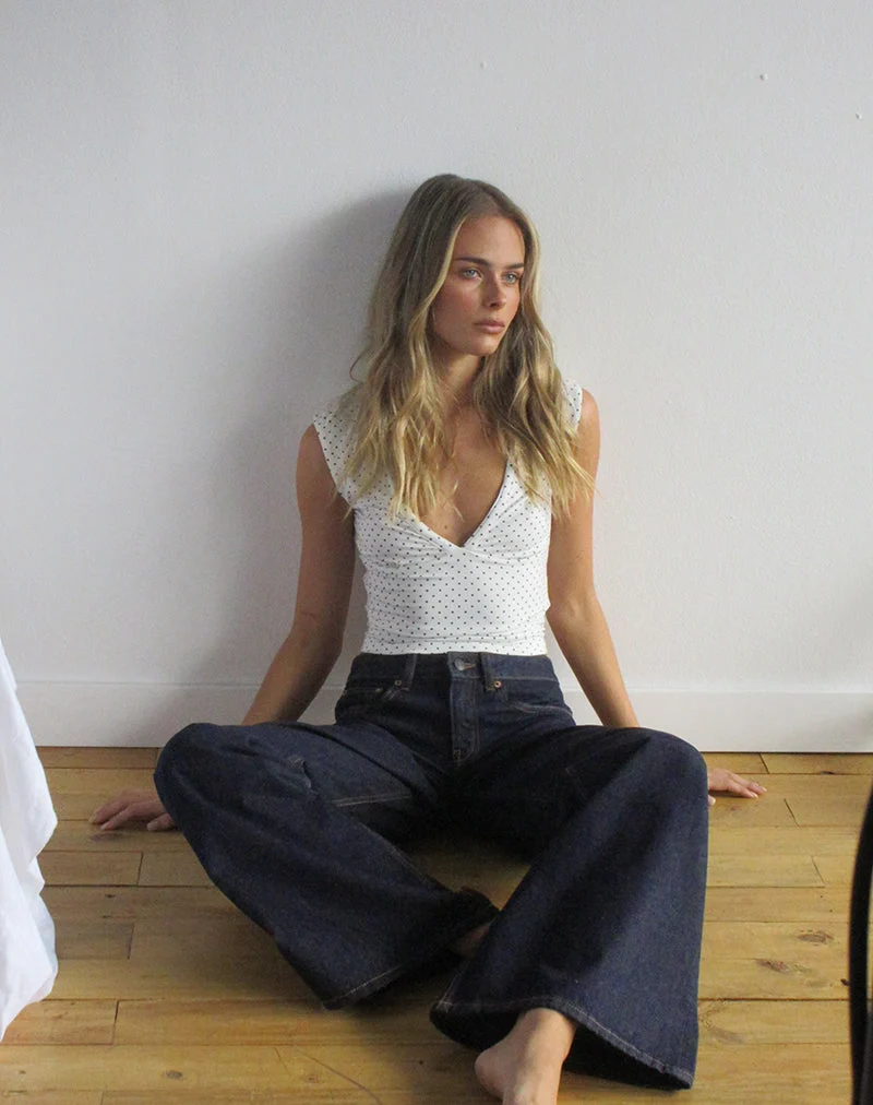 Jean évasé ample à taille basse, couleur indigo