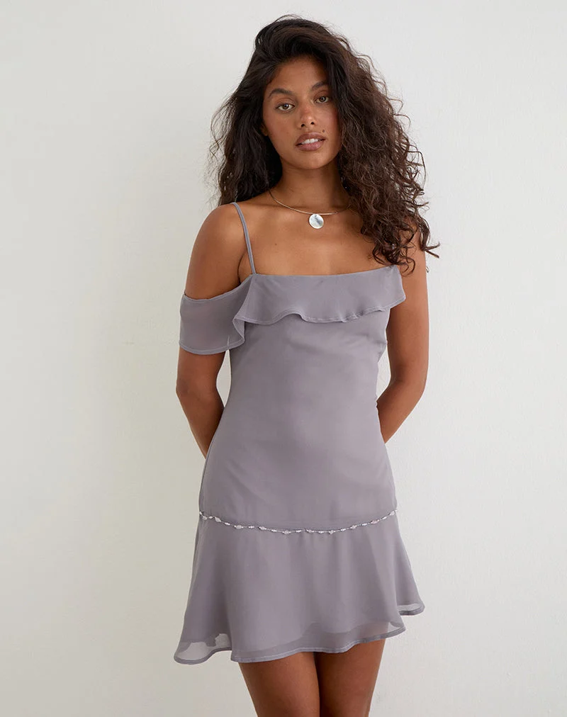 Mini-robe Dinanti en mousseline gris lilas