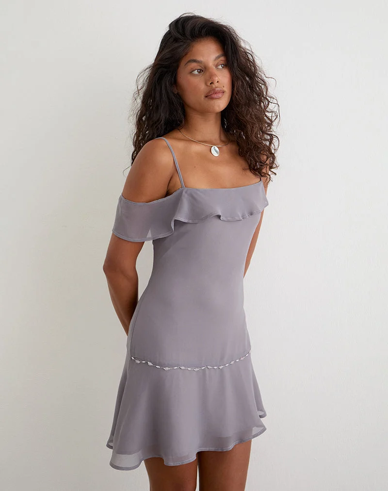 Mini-robe Dinanti en mousseline gris lilas