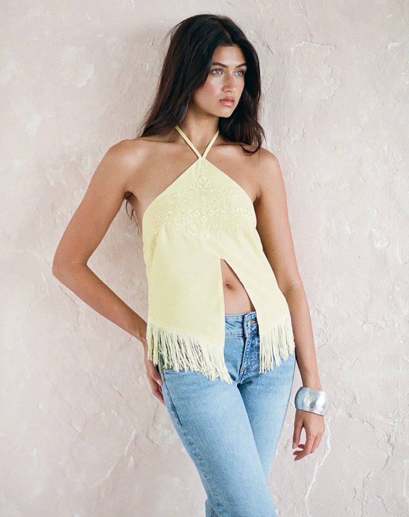 Haut Junaya couleur citron avec broderie « Vintage Bloom »