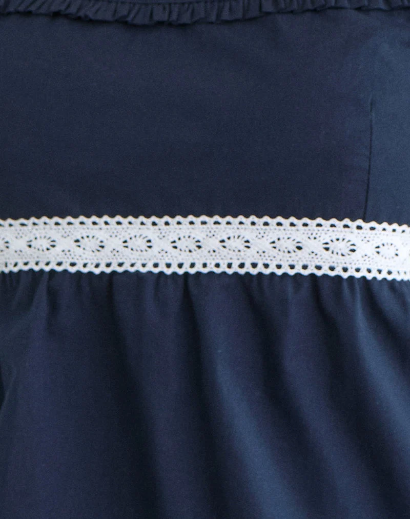 Haut Evren Cami bleu marine foncé avec bordure en dentelle