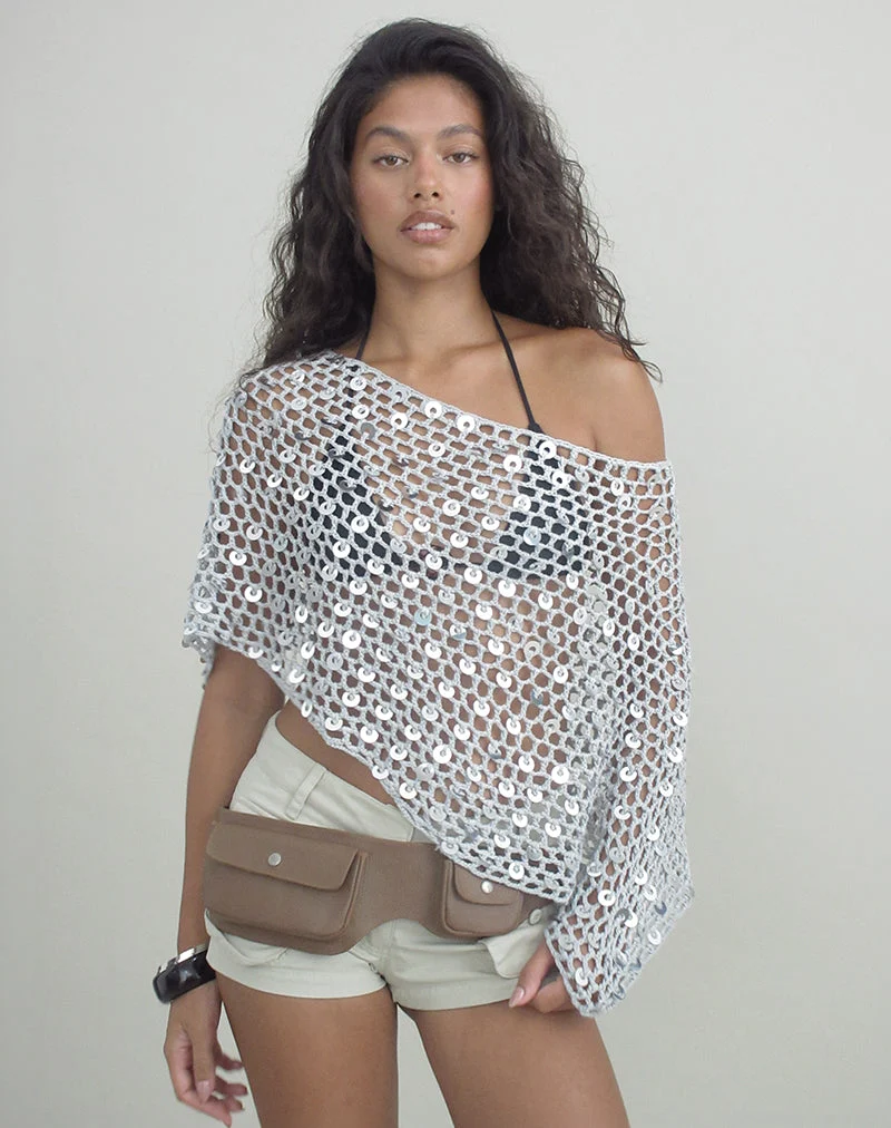 Poncho Maliha en crochet argenté