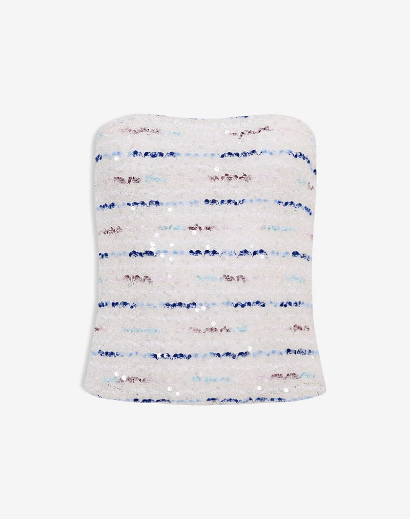 Haut bandeau Prana en maille à paillettes, bleu crème