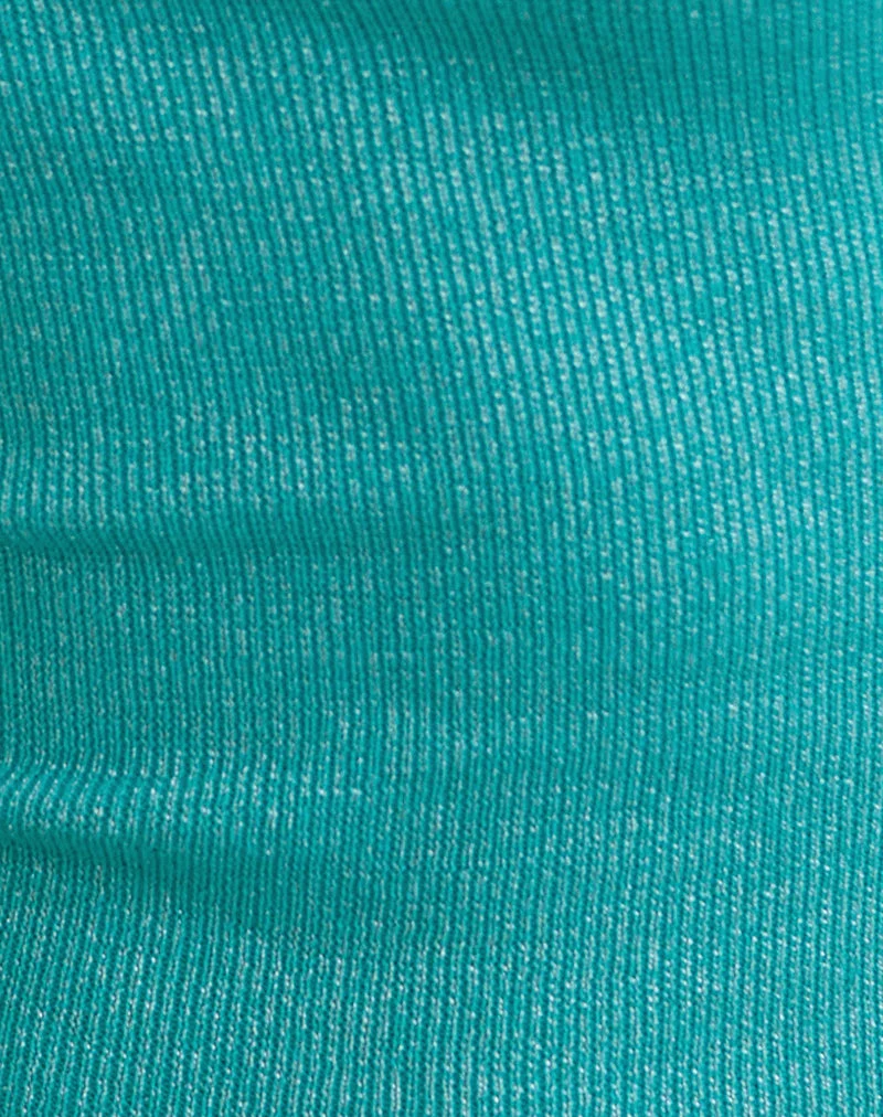 Haut à col halter Mirelda en lurex bleu