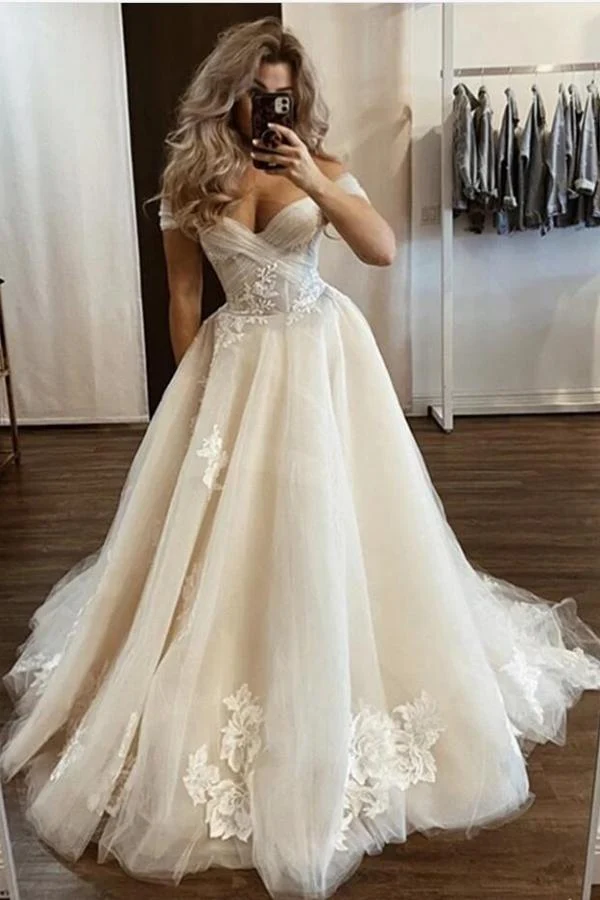 Robe de mariée trapèze en dentelle bijou, longueur au sol, élégante