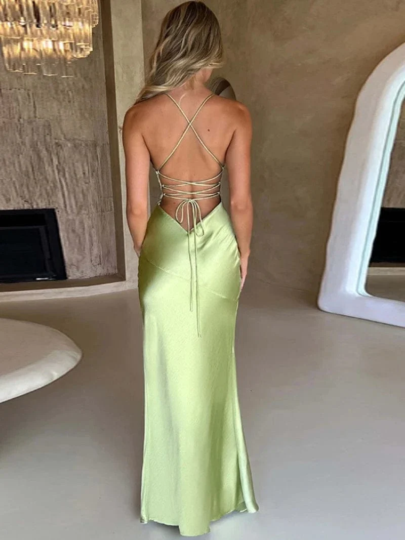 Robe de soirée mariage sexy dos nu satin