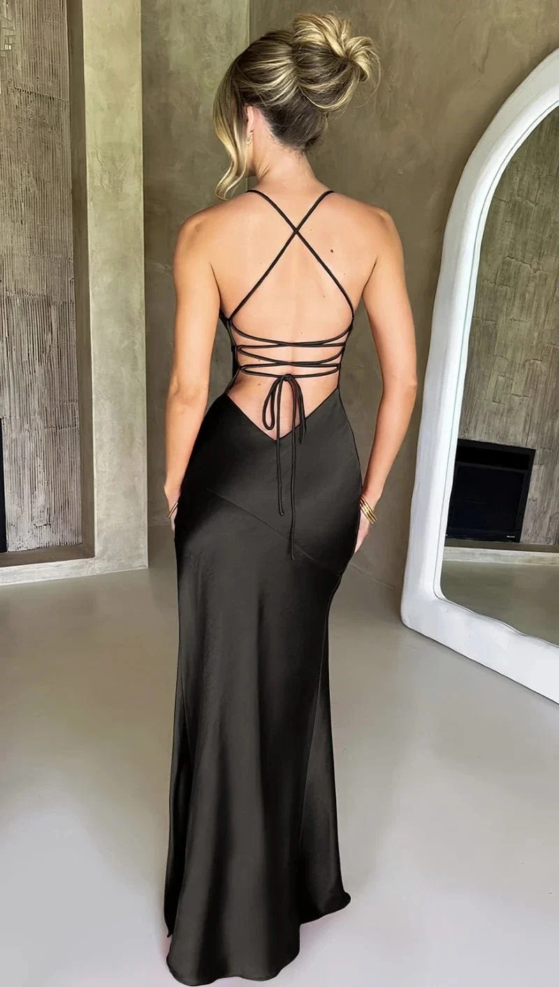 Robe de soirée mariage sexy dos nu satin