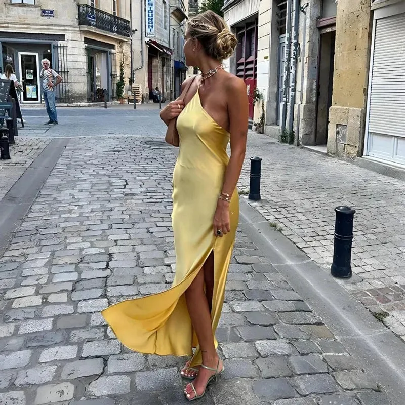 Robe invitée de mariage jaune dos nu