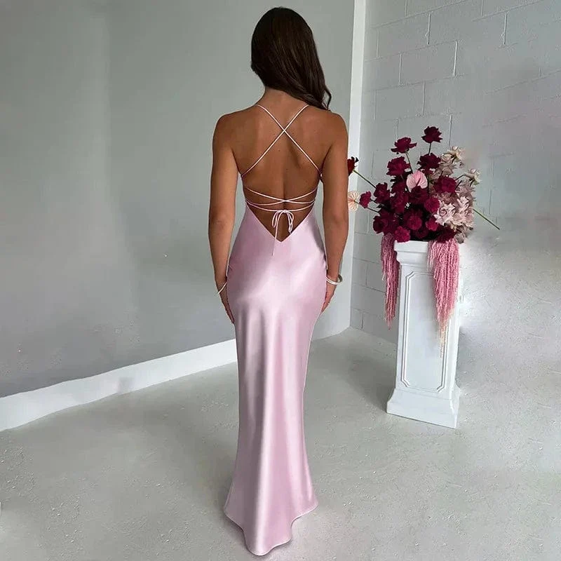 Robe de soirée mariage dos nu satin