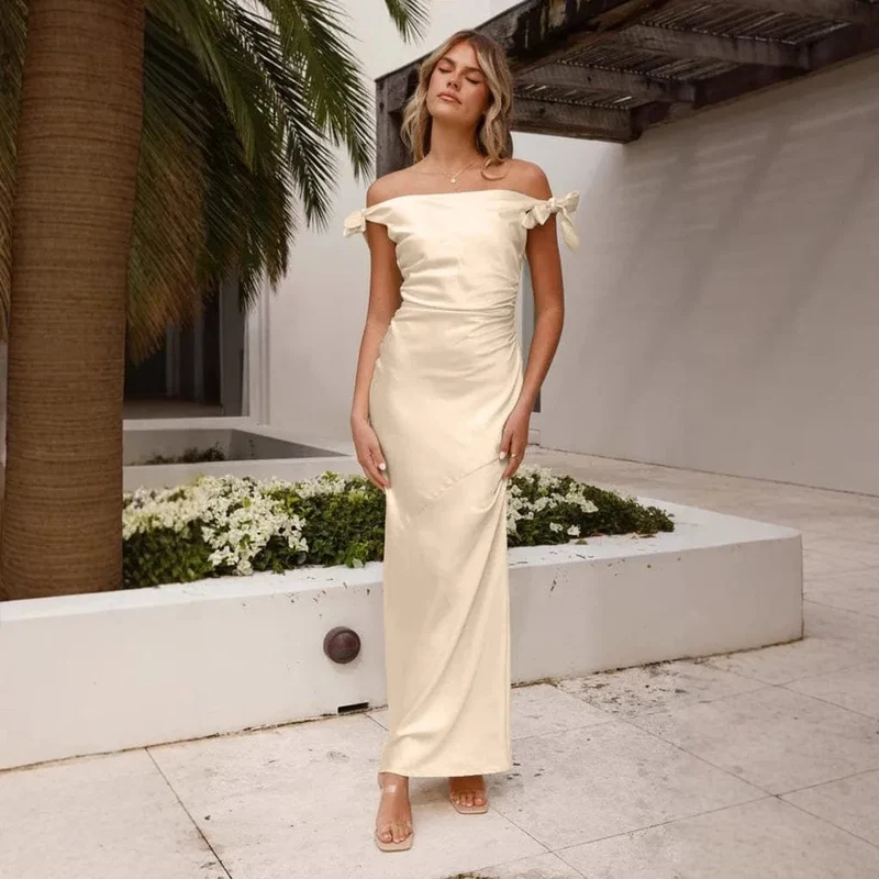 Robe demoiselle d'honneur champagne épaules dénudées