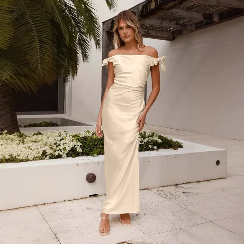 Robe demoiselle d'honneur champagne épaules dénudées