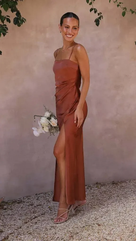 Robe demoiselle d'honneur fendue terracotta