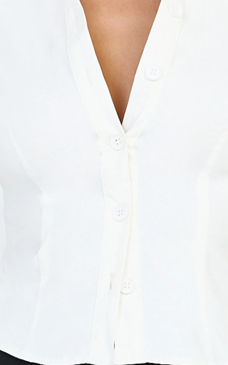 Zareena Top - Button Down Collar Shirt in White
