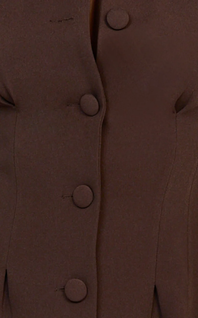 Thelma Mini Dress - Button Front Pleat Waist Tulip Skirt Shirtdress in Chocolate