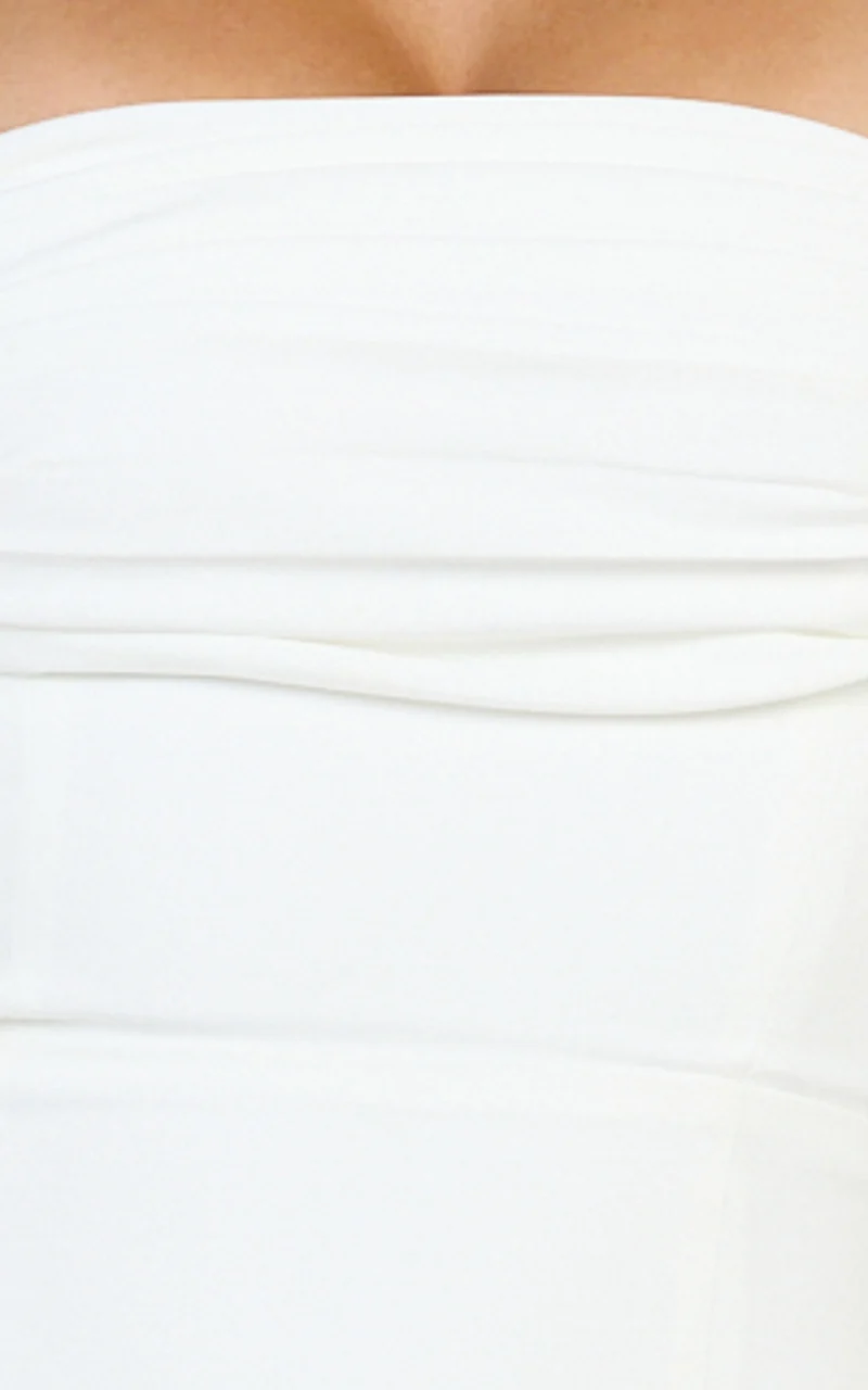 Inez Mini Dress - Gathered Bust A Line Shoulder Tie Dress in White