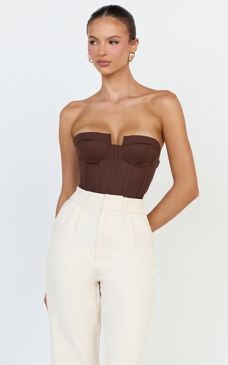 Brigitte Bodysuit - Sweetheart Paneled Bodysuit in Chocolate