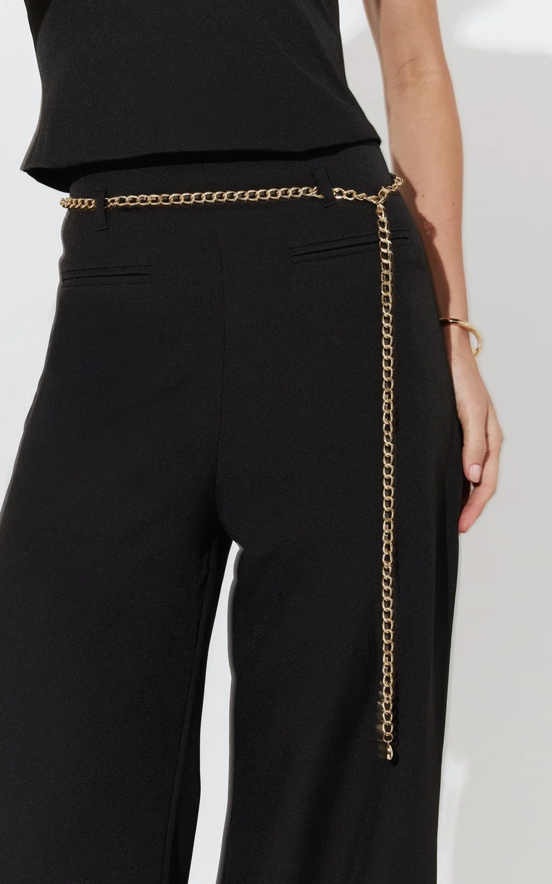 Miren Pants - High Waist Wide Leg Pants With Removable Gold Chain Belt in Black