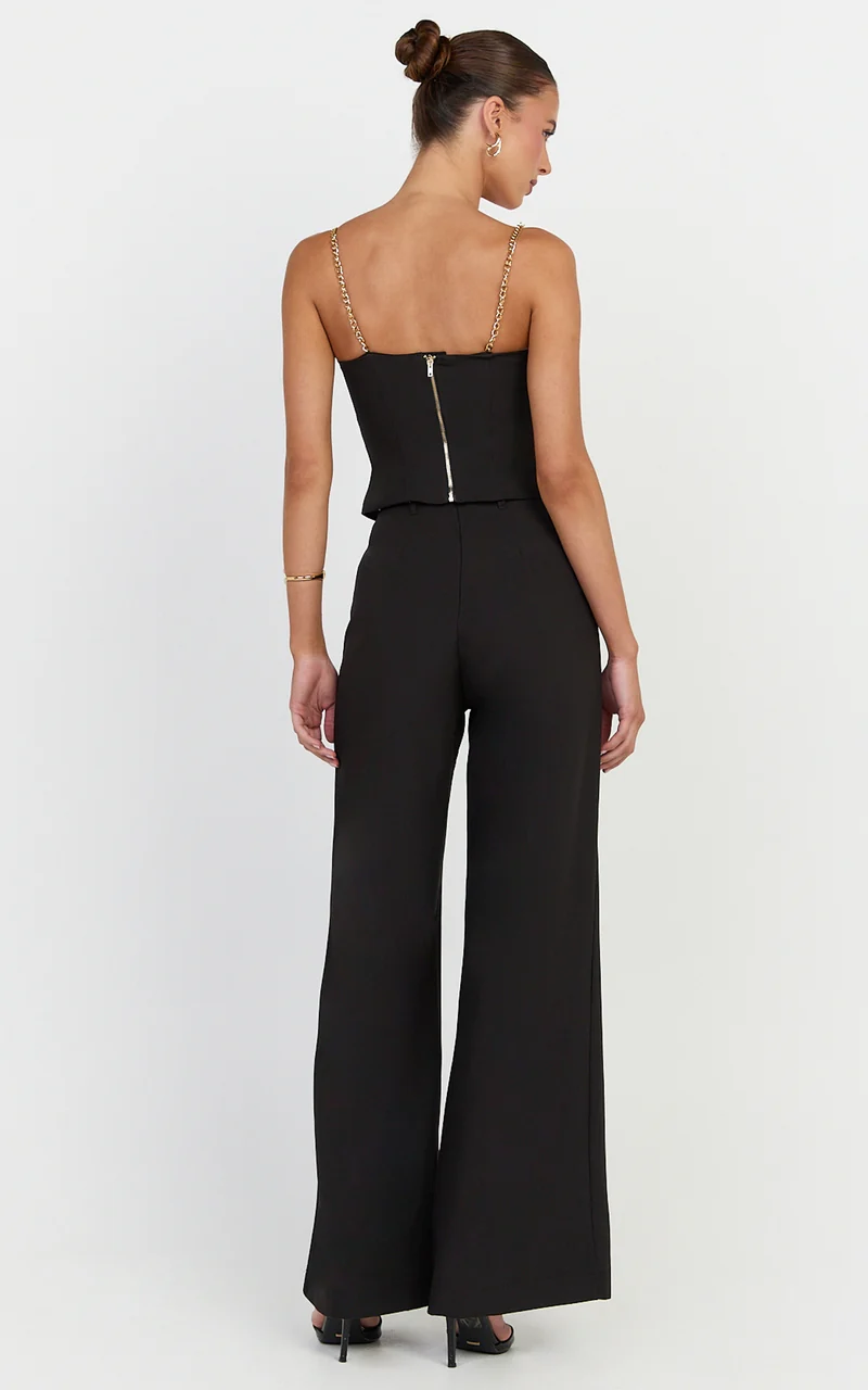 Miren Pants - High Waist Wide Leg Pants With Removable Gold Chain Belt in Black