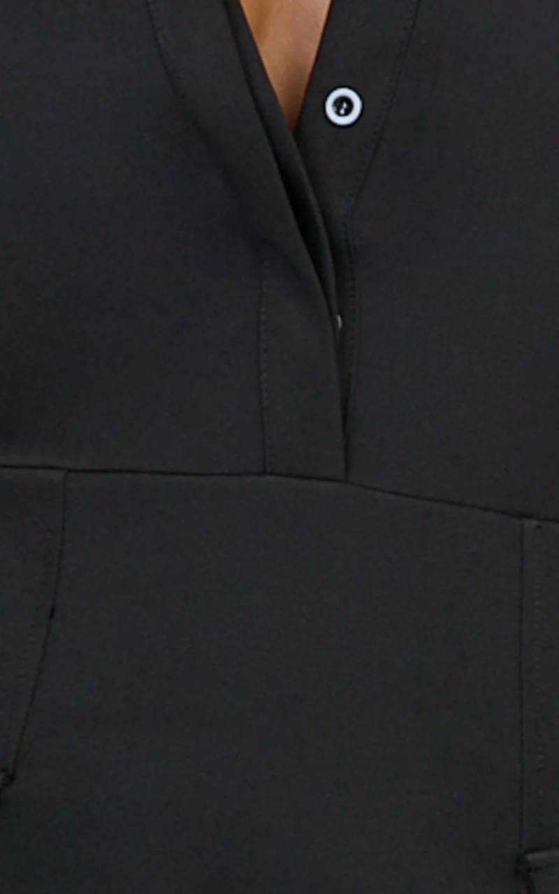 Henley Midi Dress - Long Sleeve Fitted Shirt Dress in Black
