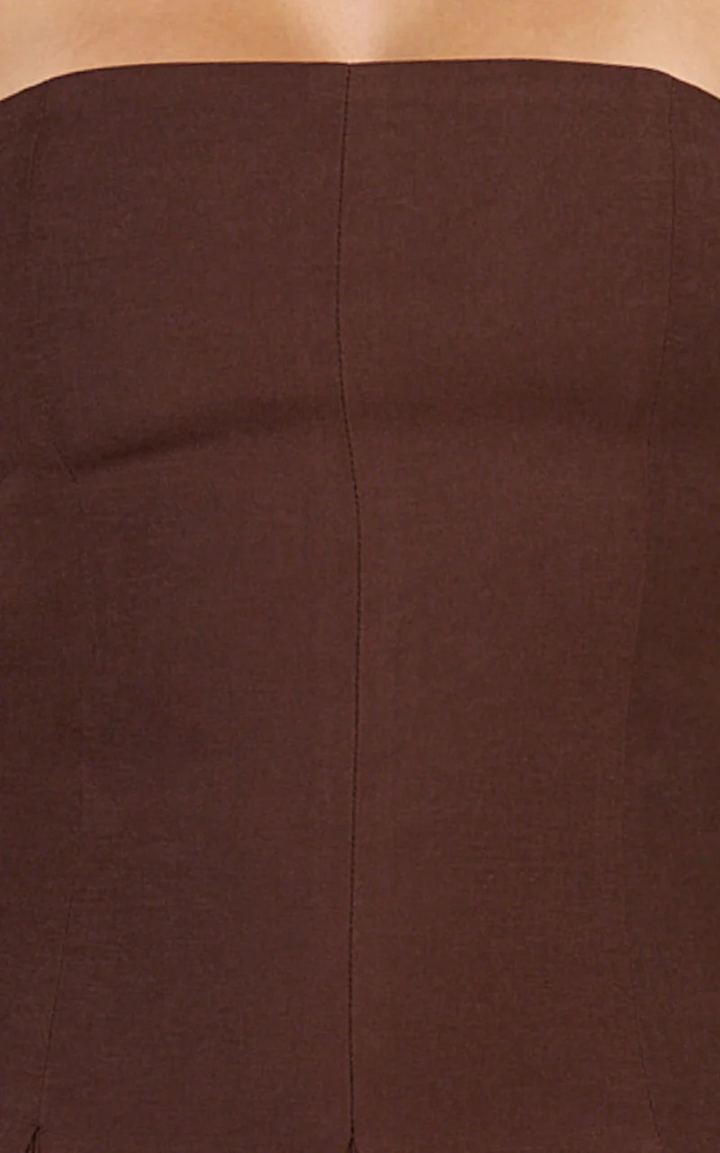 Kalliste Mini Dress - Strapless Godet Pleat Fit And Flare Dress in Chocolate