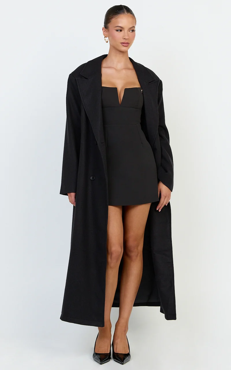 Eloise Coat - Oversized Longline Tailored Coat in Black