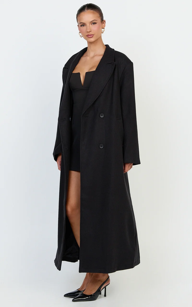 Eloise Coat - Oversized Longline Tailored Coat in Black