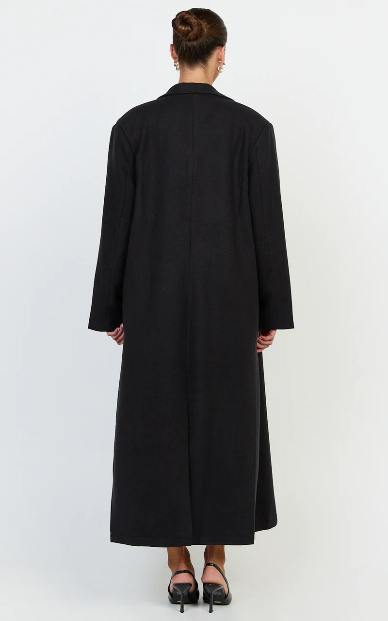Eloise Coat - Oversized Longline Tailored Coat in Black