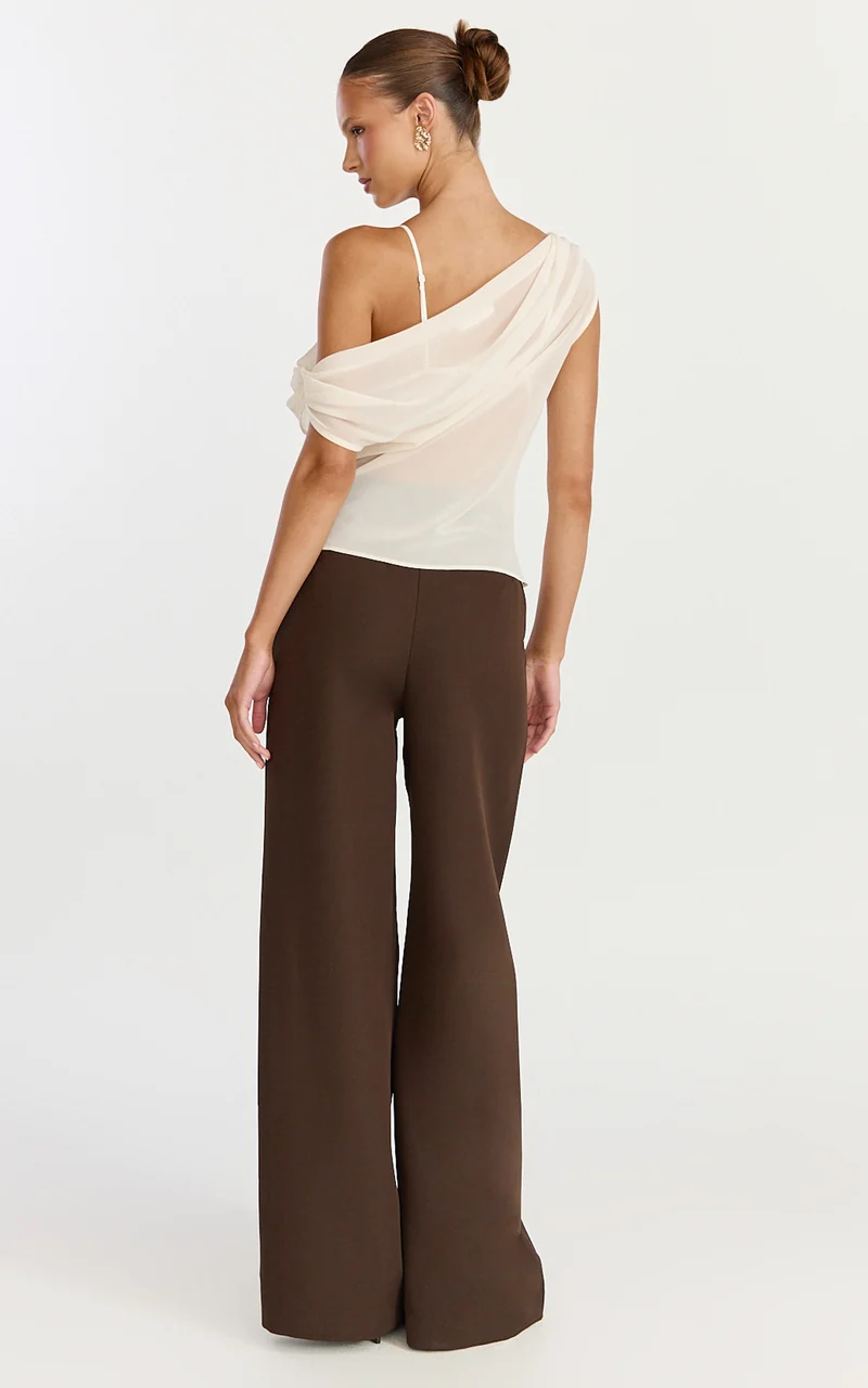 Milla Top - Georgette Asymmetric Draped Top in Cream