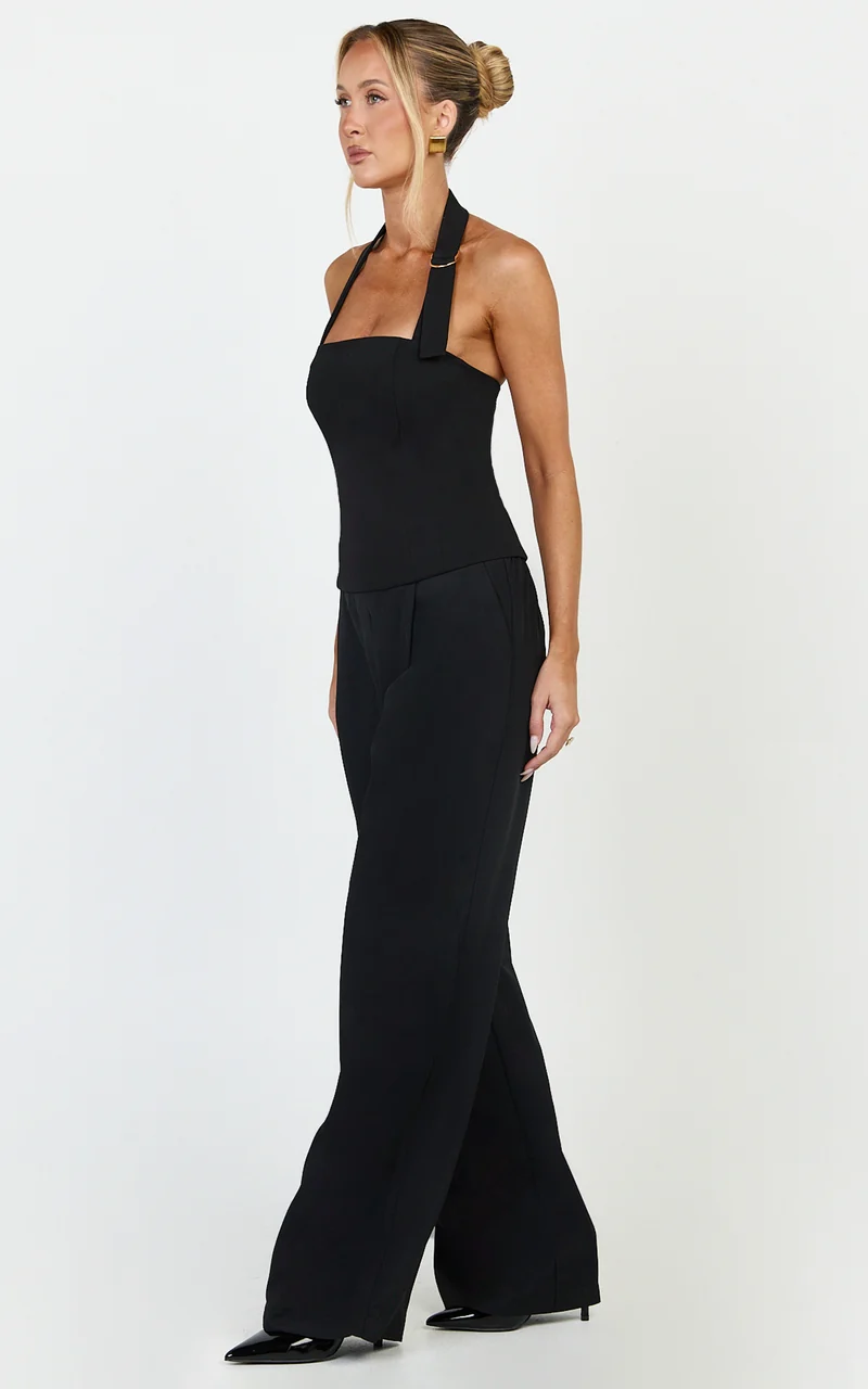 Tessa Pants - Elastic Back Pull On Tailored Pants in Black