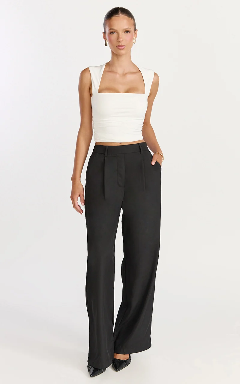 Tessa Pants - Elastic Back Pull On Tailored Pants in Black