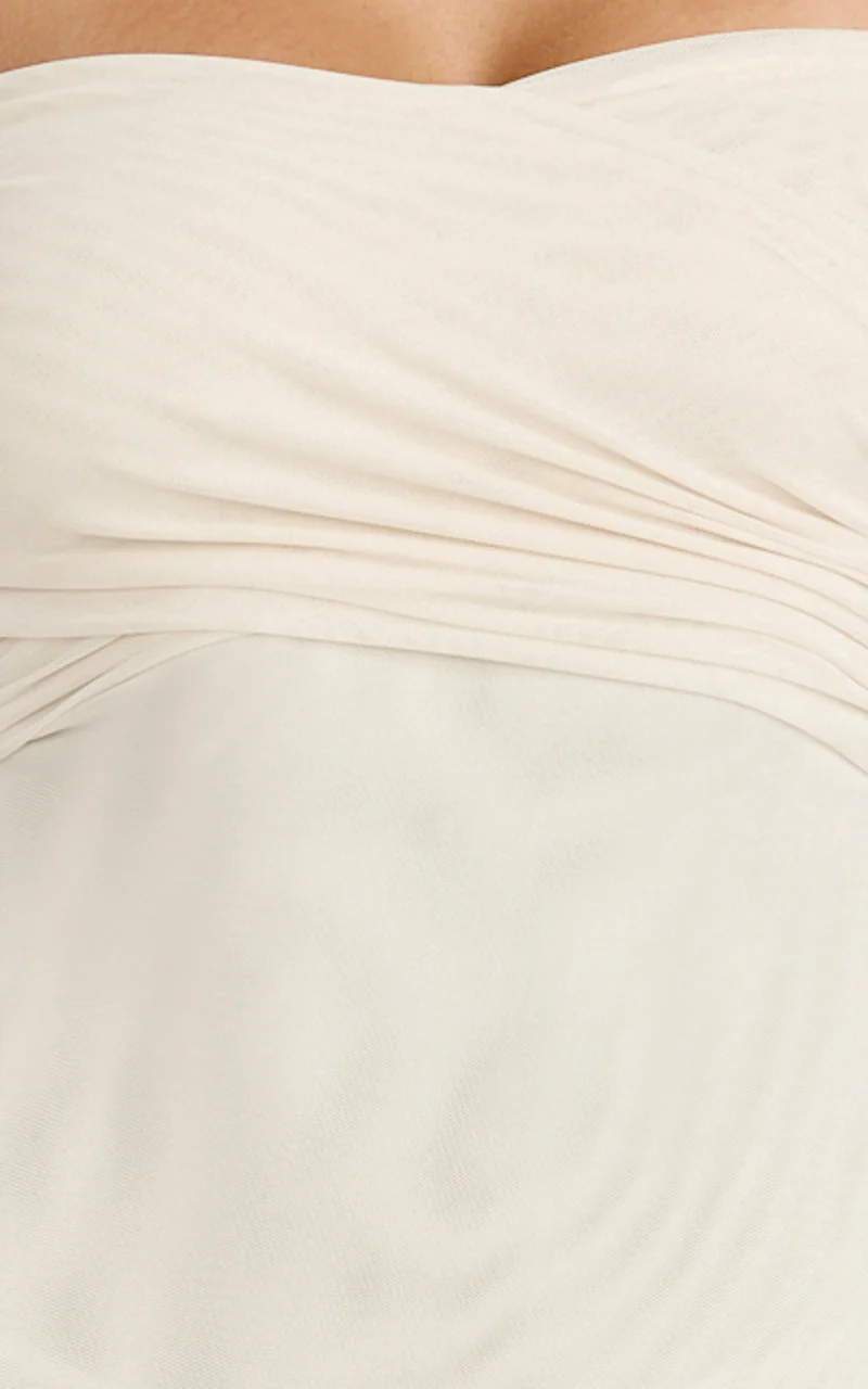 Opal Bodysuit - Long Sleeve Wrapped Off Shoulder Bodysuit in Cream