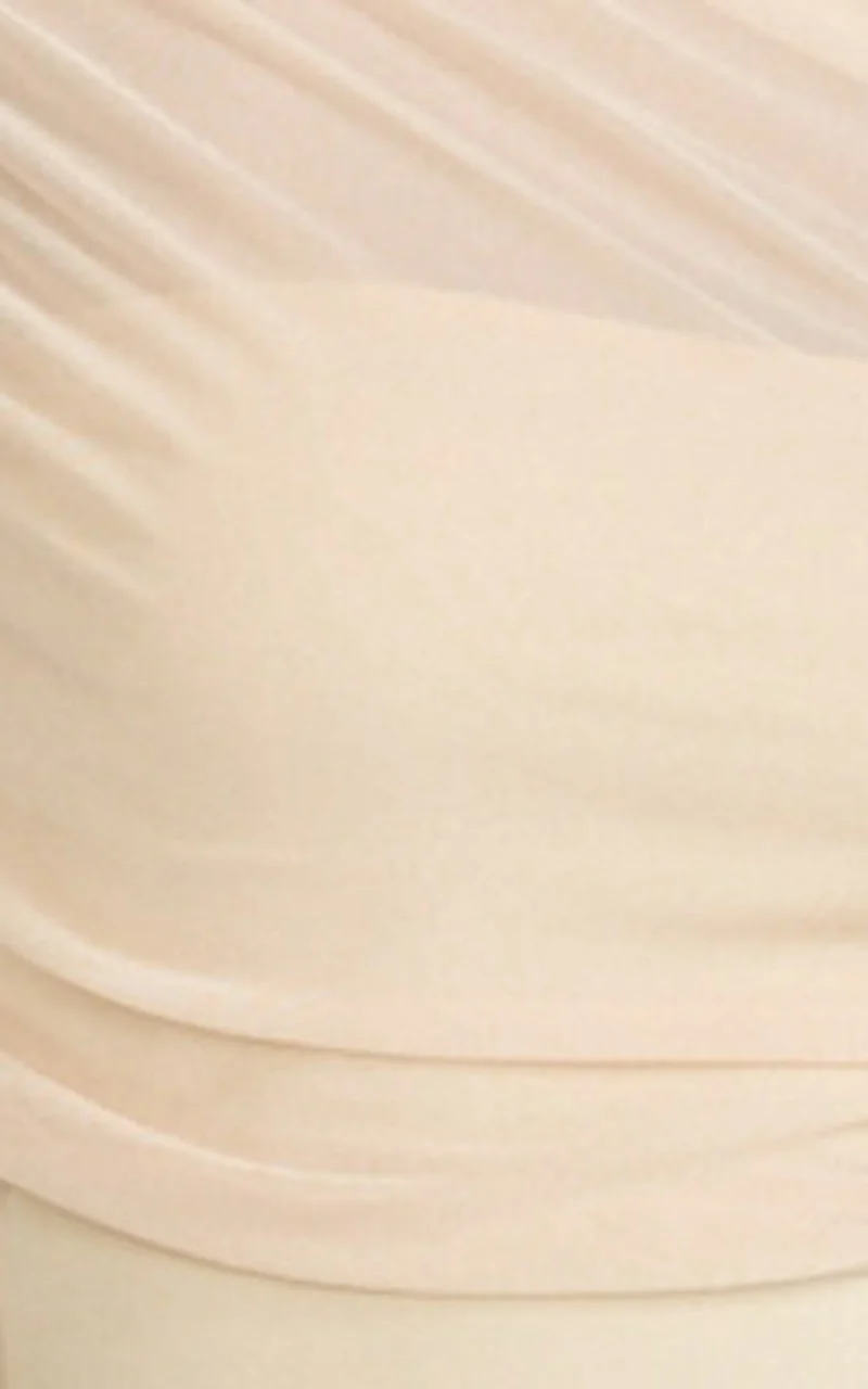 Sophia Top - Draped One Shoulder Mesh Overlay Top in Cream