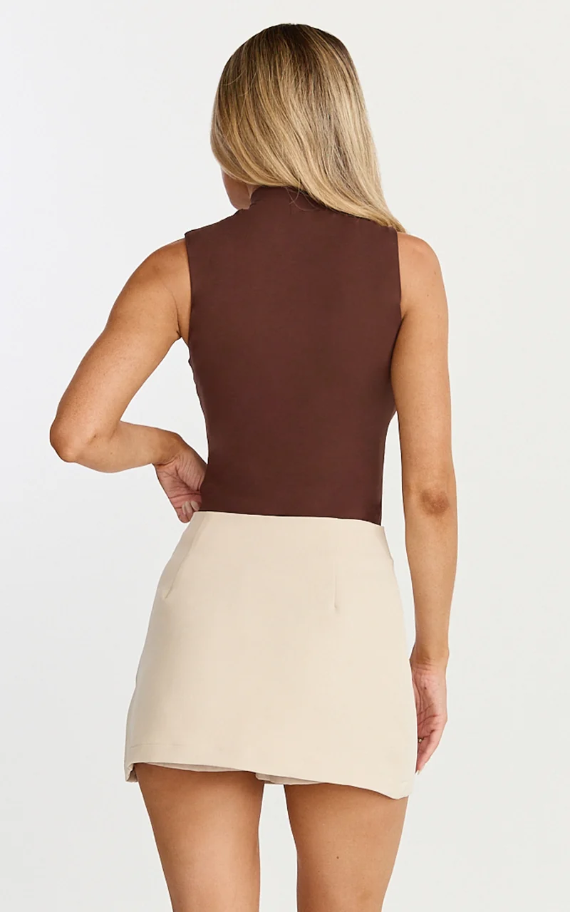 Caitlyn Top - High Neck Sleeveless Tank Top in Chocolate