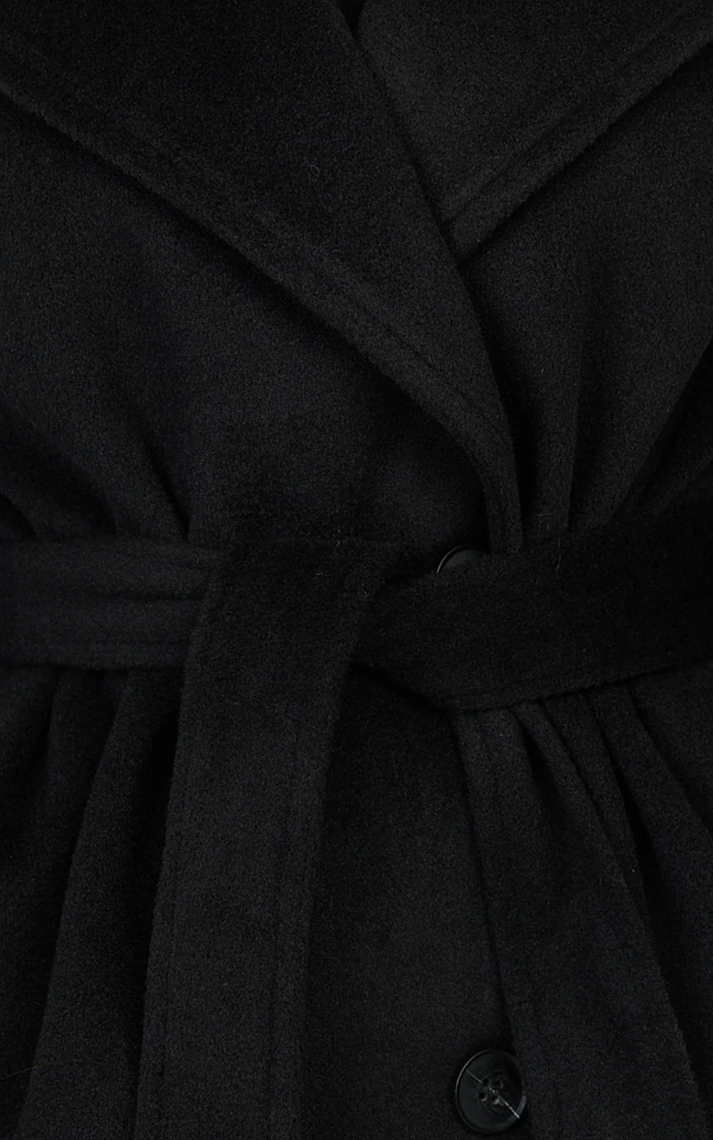 Dahlia Coat - Single Breasted Belted Short Wool Like Coat in Black