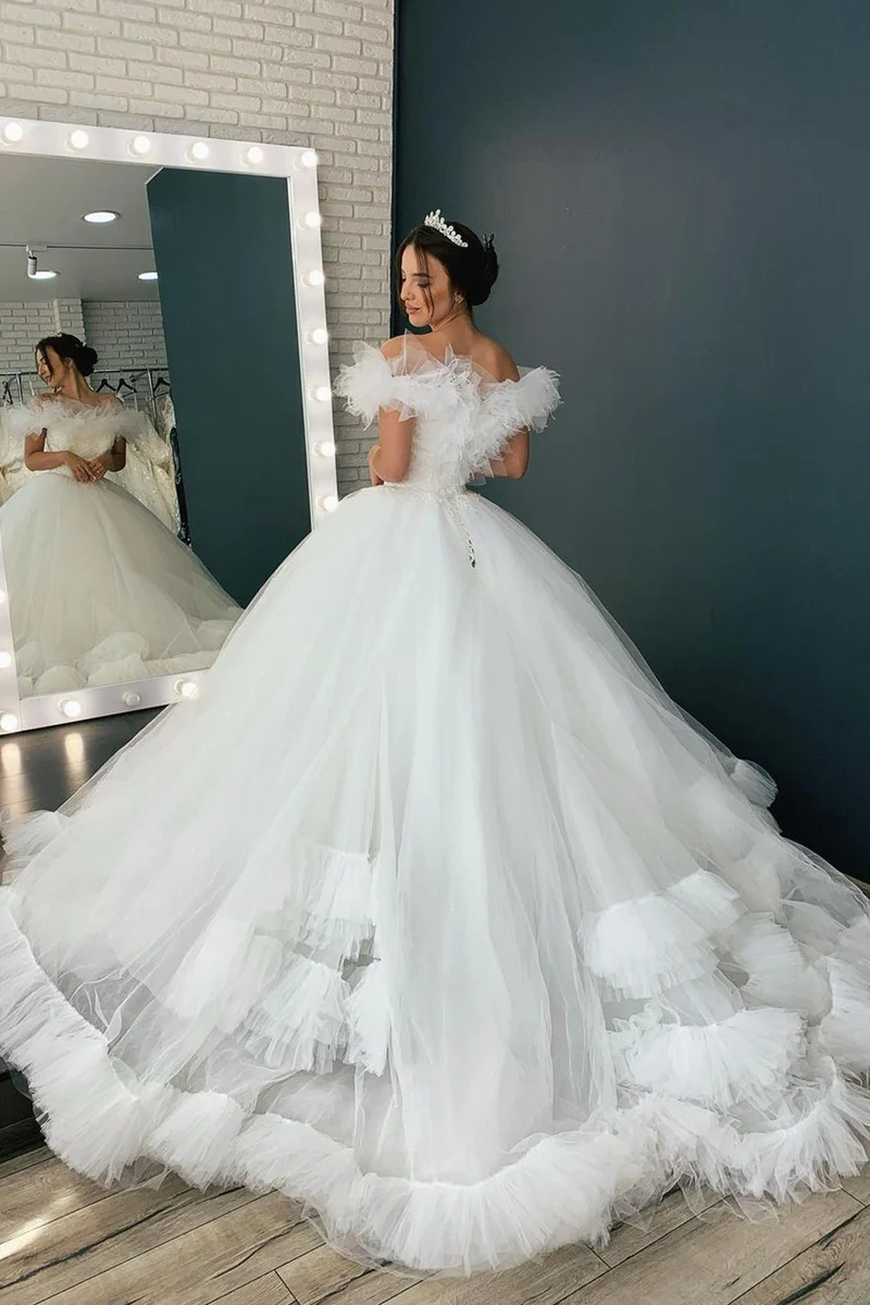 Robe de mariée élégante deux pièces en dentelle et tulle à manches courtes
