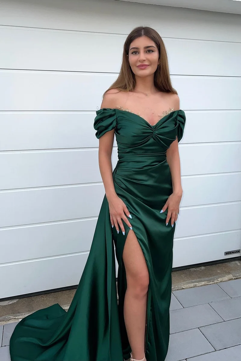 Robe de bal sirène vert foncé élégante avec décolleté en cœur