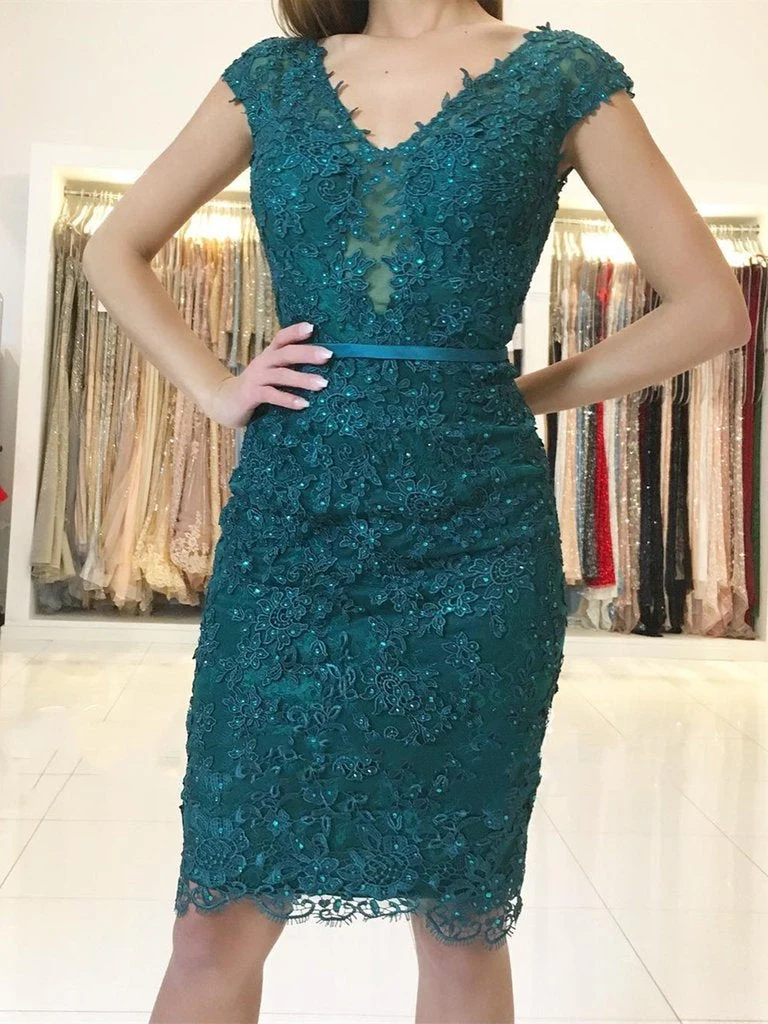 Robe de soirée courte en dentelle vert émeraude